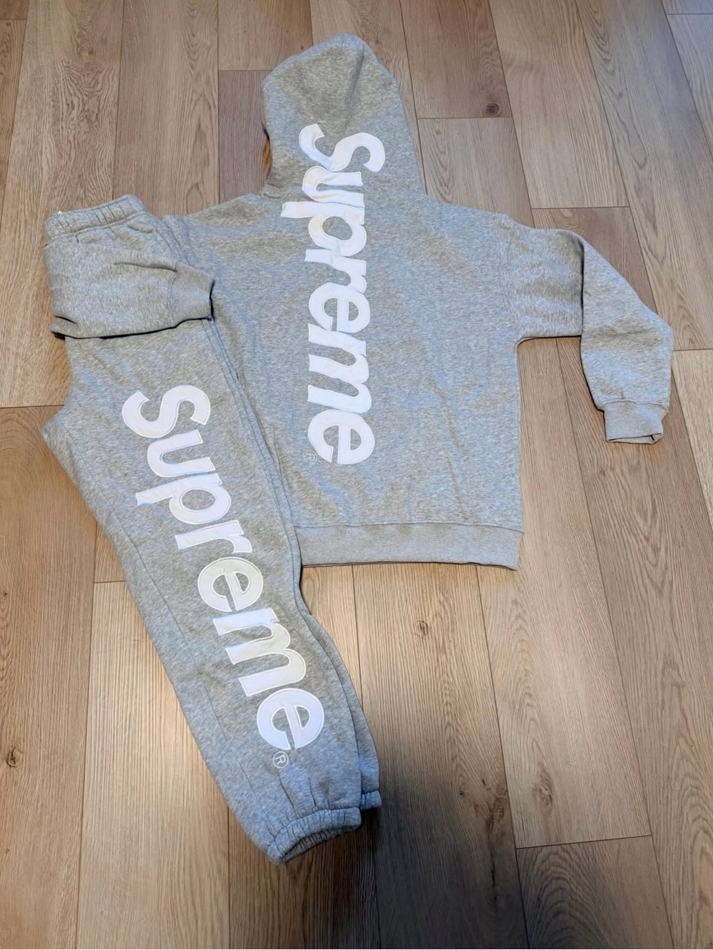 Supreme Grey Sweat Set with White Vertical Logo